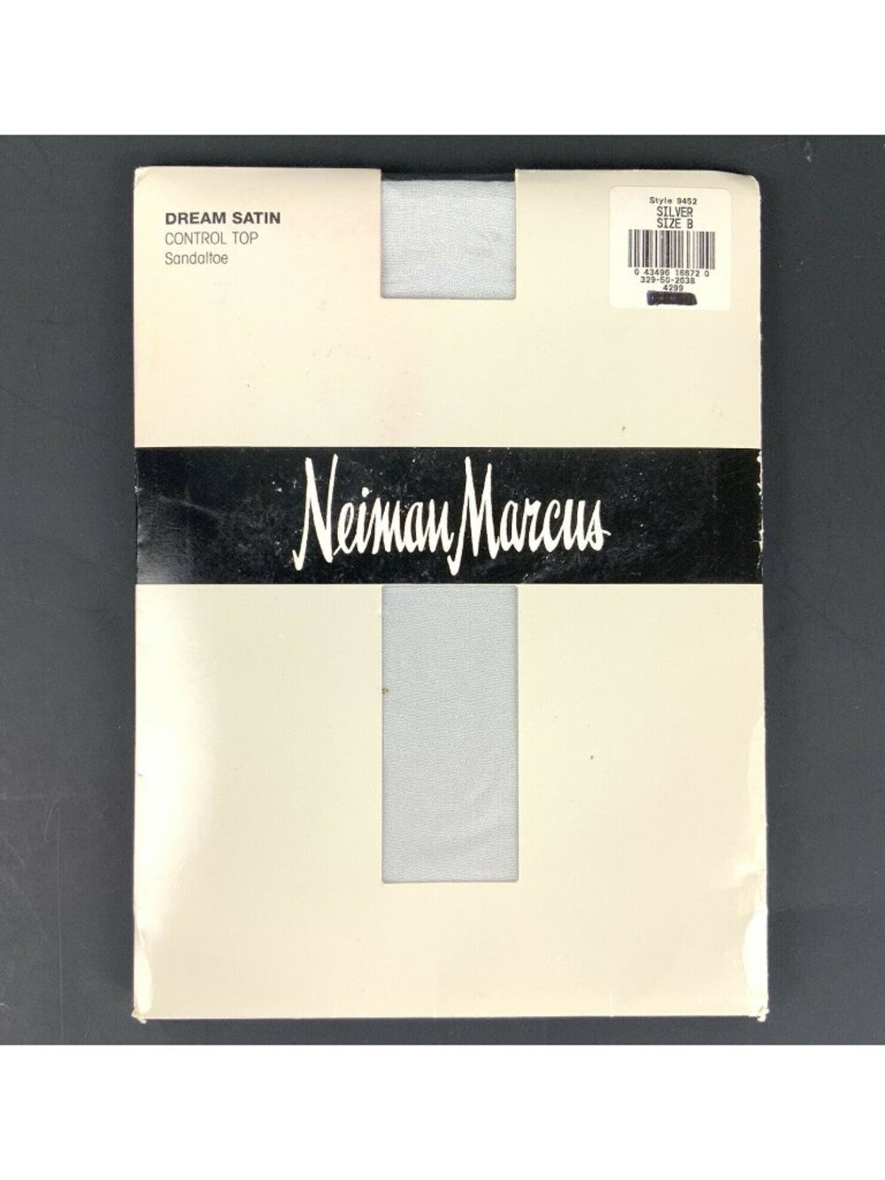 Neiman Marcus Dream Satin Pantyhose Size B Medium Silver Control Top Sandalfoot